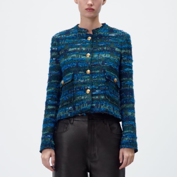 Zara Jackets & Coats Zara Jacquard Jacket Blue Poshmark
